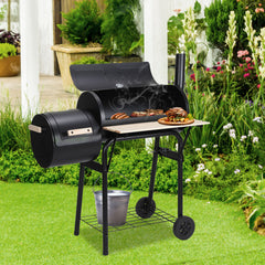 SWANEW Stand Räder XL Holzkohlegrill 2in1 Standgrill BBQ Ablage Säulengrill Fahrbar