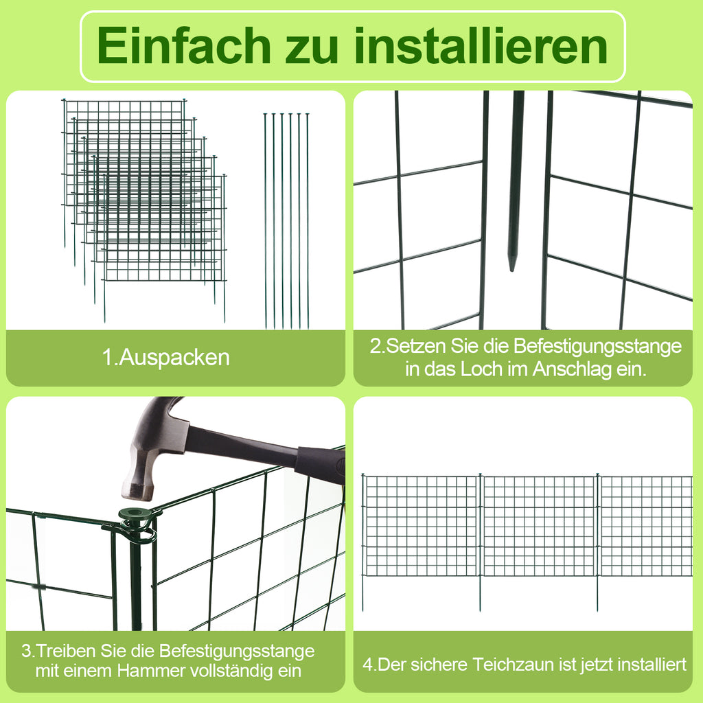 SWANEW Teichzaun Gartenzaun Steckzaun, Zaunelemente metall Gitterzaun Set ür den Garten, Freigehege