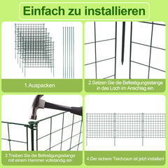 SWANEW Teichzaun Gartenzaun Steckzaun, Zaunelemente metall Gitterzaun Set ür den Garten, Freigehege