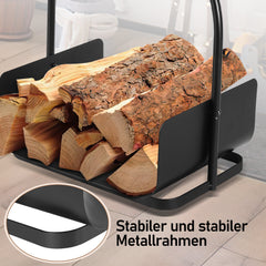 SWANEW Feuerholzablage Tragbarer Kaminholzkorb mit Griff Kompakter Kaminholzregal 40x30x46cm