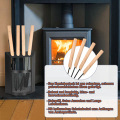 SWANEW Kaminbesteck, 4-teiliges Kaminbesteck Set, Kamingarnitur, Kaminzubehör mit Holzgriff und Halbkreisförmiges Leichentuch