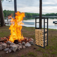 SWANEW Kaminholzregal innen metall Brennholzregal für innen außen, Kaminholzständer, Holzstapelhilfe, Schwarz