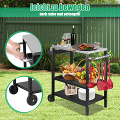 SWANEW Grillwagen, Grilltisch Höhenverstellbar, BBQ Arbeitsfläche, auf Rädern