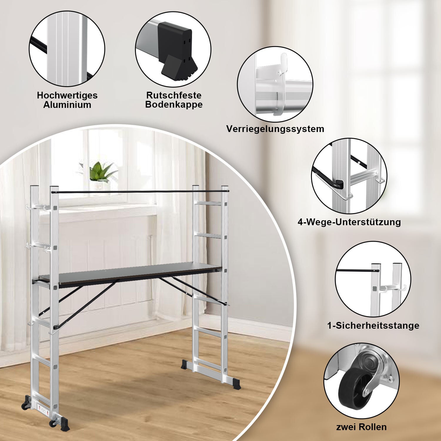 Mehrzweckleiter 4-in-1 Aluminium Leiter 6+6 Stufen