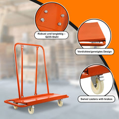 SWANEW Plattenwagen, bis 1000kg, Transportwagen, Plattentransporter, 4 Lenkrollen mit Bremse