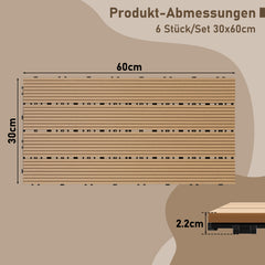 SWANEW WPC Terrassenfliesen, 30x60cm Balkonfliesen, Klickfliesen, Gartenfliesen, 1㎡-5㎡