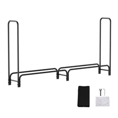 SWANEW Großes Kaminholzregal mit wasserdichter Abdeckung Feuerholzregal Metall Schwarz 244x34.5x124cm Brennholzregal für Innen- und Außenbereich Wetterfest