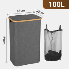 SWANEW Wäschekorb mit Deckel, Waschesammler, 2Fächer, 100L/145L/160L