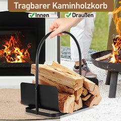 SWANEW Feuerholzablage Tragbarer Kaminholzkorb mit Griff Kompakter Kaminholzregal 40x30x46cm