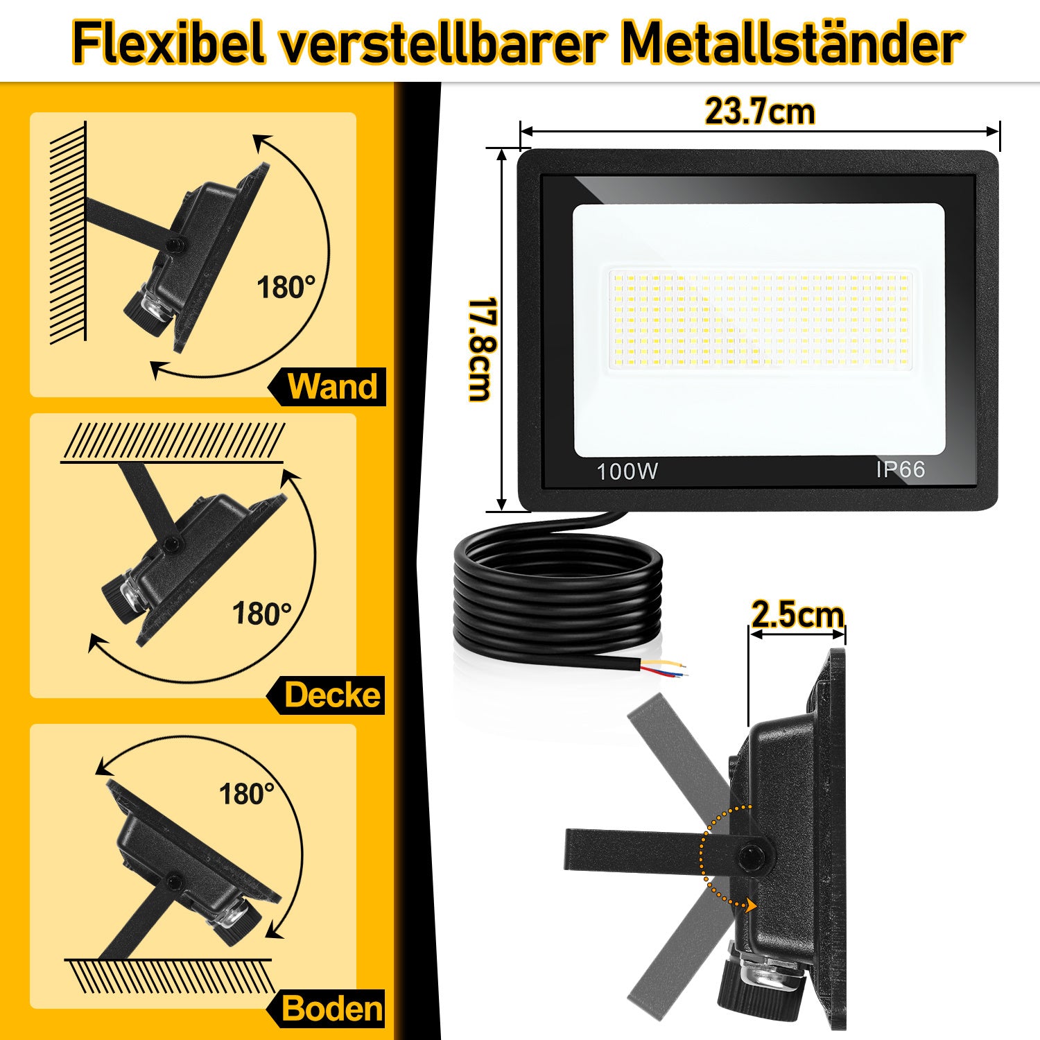 SWANEW LED Strahler Außen Dimmbar, LED Fluter 3000K/4000K/6500K, IP66 Wasserdicht Scheinwerfer (kein Stecker)