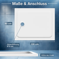 SWANEW Duschwanne, aus Acryl, 4 cm flach