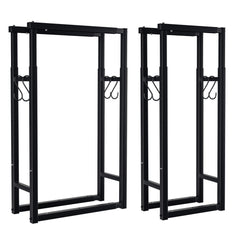 SWANEW Verstellbare Kaminholzregal, Feuerholzregal Metall, Brennholzregal mit 4 Haken