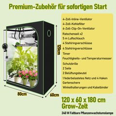 SWANEW Growzelt Komplettset, Growbox mit LED Grow Lampe, Gewächshaus, Pflanzenzelt inkl. Belüftungssystem