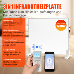 SWANEW Infrarotheizung 300W-1200W mit Thermostat, Infrarot Wandheizung mit Überhitzungsschutz, Wandheizung Elektrisch, Mobile & Energiesparend