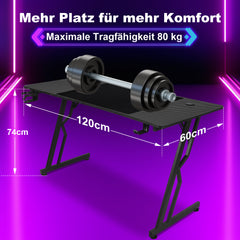 SWANEW Gaming Schreibtisch, 120/140cm Ergonomischer Computertisch