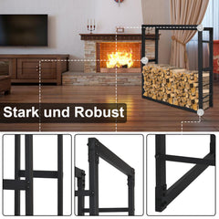 SWANEW Kaminholzregal innen metall Brennholzregal für innen außen, Kaminholzständer, Holzstapelhilfe, Schwarz