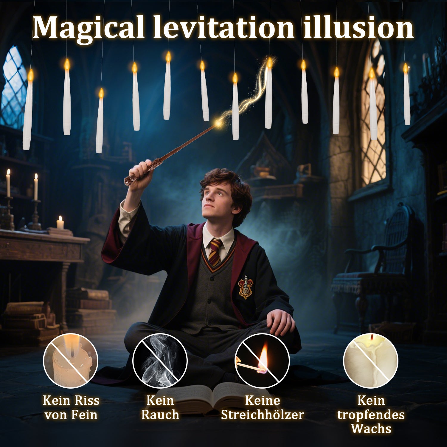 SWANEW 12Stk LED Schwebende Kerzen mit Fernbedienung und Timer, LED Zauberstab Kerzen, Halloween Weihnachten Deko