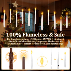 SWANEW 12Stk LED Schwebende Kerzen mit Fernbedienung und Timer, LED Zauberstab Kerzen, Halloween Weihnachten Deko