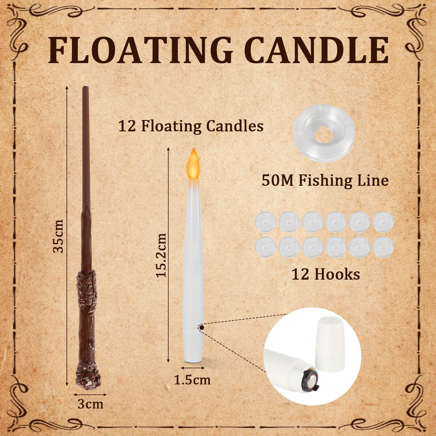 SWANEW 12Stk LED Schwebende Kerzen mit Fernbedienung und Timer, LED Zauberstab Kerzen, Halloween Weihnachten Deko