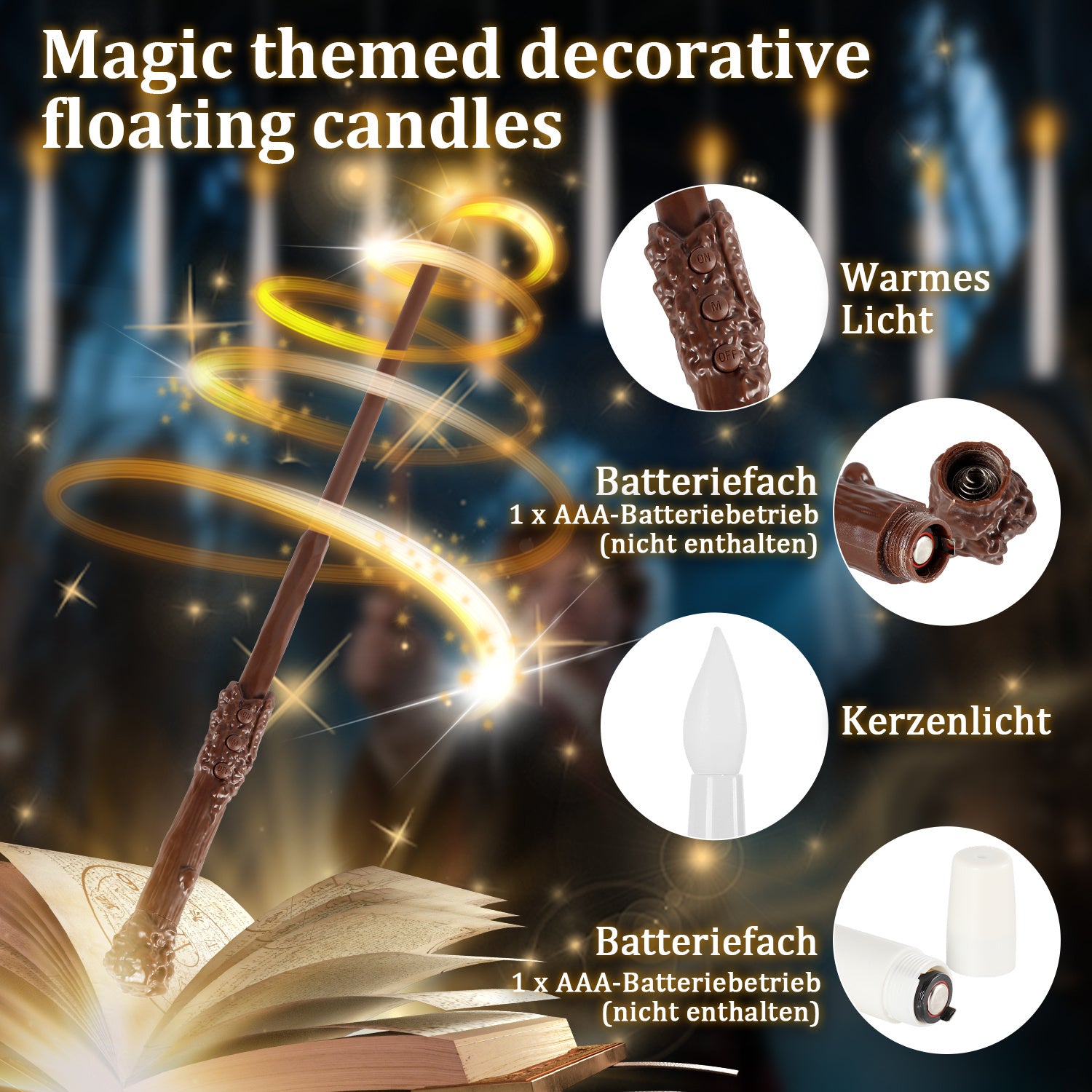 SWANEW 12Stk LED Schwebende Kerzen mit Fernbedienung und Timer, LED Zauberstab Kerzen, Halloween Weihnachten Deko