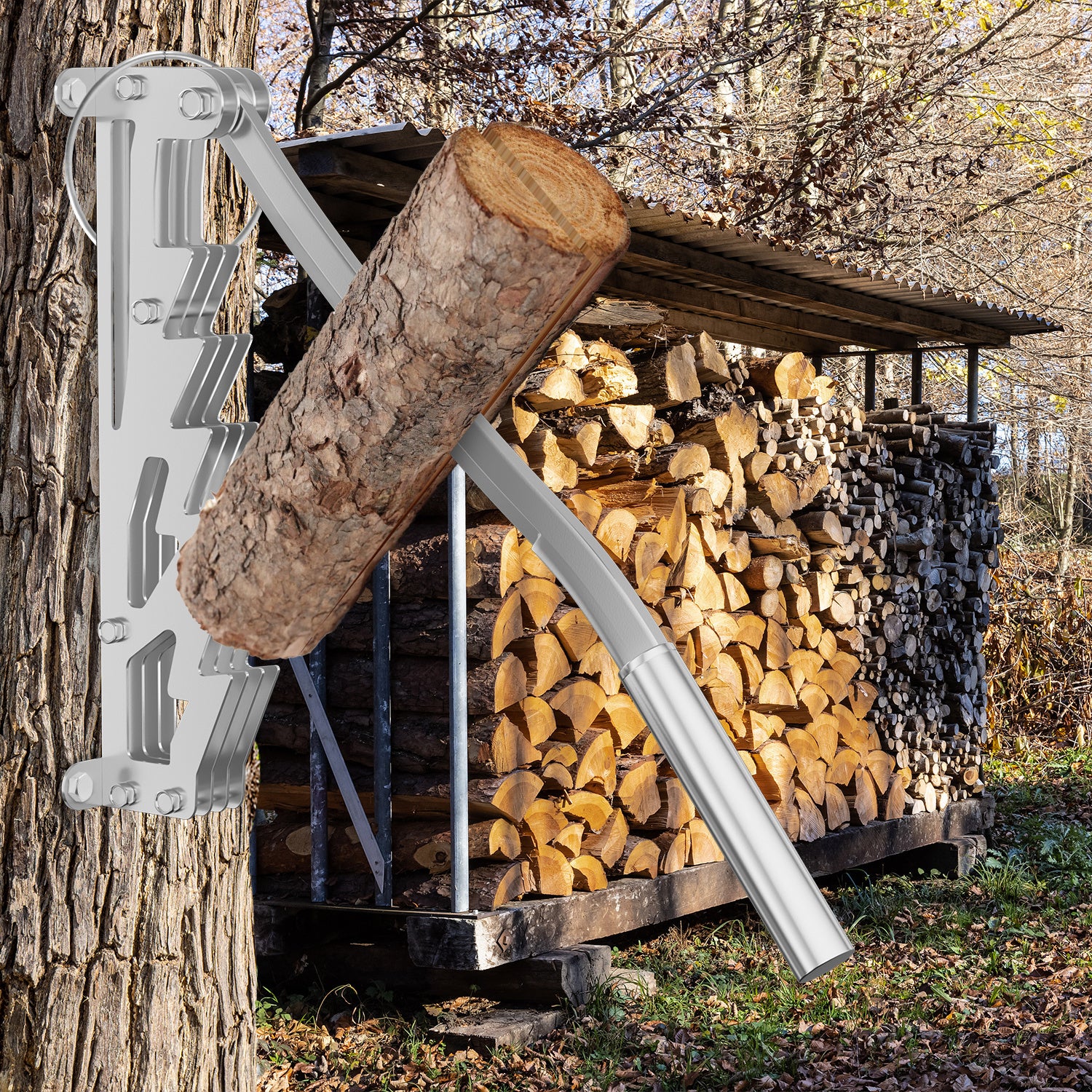 SWANEW Manueller Holzspalter mit langen Handgriff, Handholzspalter, Wandhalterung Brennholzspalter