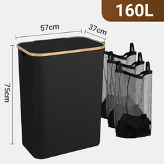 SWANEW Wäschekorb mit Deckel, Waschesammler, 2Fächer, 100L/145L/160L