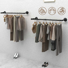 SWANEW Wandgarderobe Kleiderstange Wandmontage mit Haken, 92 x 25 cm 65kg Belastbar