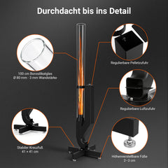 SWANEW 138 cm Pelletfackel Feuerrohr, 3 mm Glasrohr, Kohlenstoffstahl
