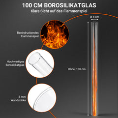SWANEW 138 cm Pelletfackel Feuerrohr, 3 mm Glasrohr, Kohlenstoffstahl