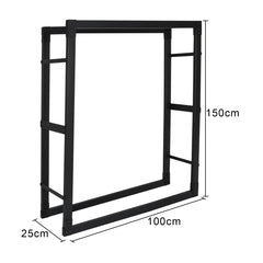 SWANEW Kaminholzregal innen metall Brennholzregal für innen außen, Kaminholzständer, Holzstapelhilfe, Schwarz
