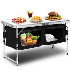 SWANEW Campingküche Küchenbox Zwei Desktops Windschutz Alu Spritzschutz Faltschrank