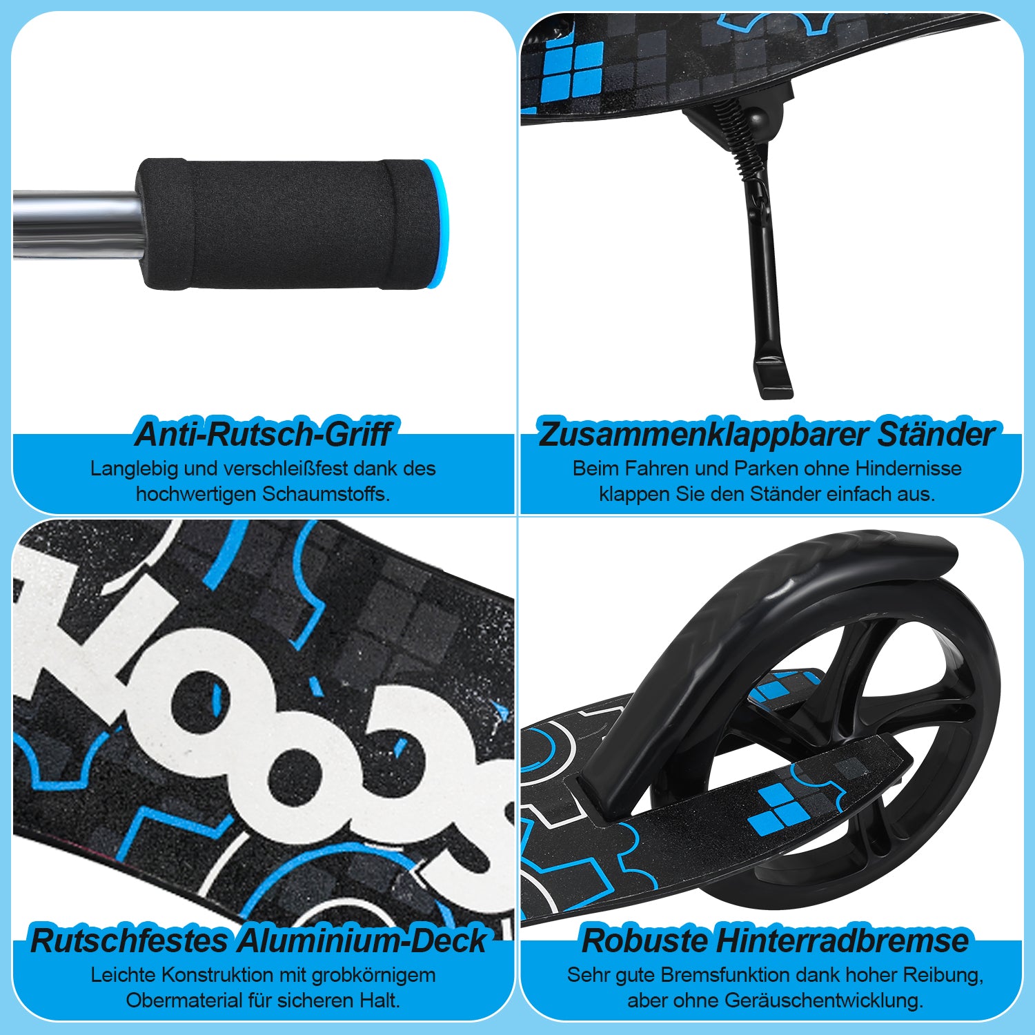 Kinderscooter Aluminium mit 205 mm Rädern & 3-fach höhenverstellbar