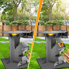 SWANEW Raketenofen mit Grillplatte und Feuerhaken, Rocket Stove Stecksystem aus 3 mm dickem Stahl, Raketenofen Outdoor Holzofen Campingkocher Kanonenofen für BBQ Terrasse