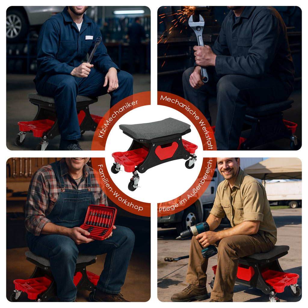 SWANEW Werkstatthocker Rollhocker, Werkstatt Rollsitz, mit Aufbewahrungsbox