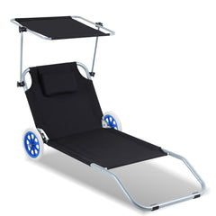 SWANEW Sonnenliege Alu mit 2 Rädern klappbar Strandliege Gartenliege