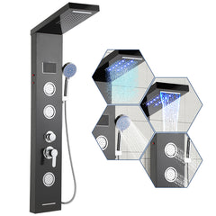 SWANEW LED Duschpaneel, Regendusche Duschsystem, 5-in-1, mit Temperaturanzeige, Edelstahl Duschsäule