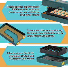 SWANEW 10 Eier Brutmaschine Vollautomatisch, Brutautomat Vollautomatisch Hühner mit Feuchtigkeitsüberwachung und Automatischer Eierrotation