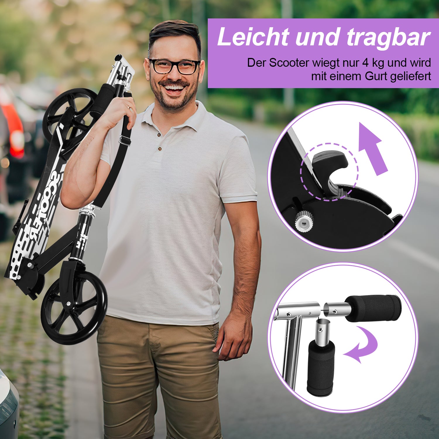Kinderscooter Aluminium mit 205 mm Rädern & 3-fach höhenverstellbar