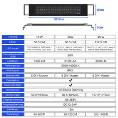 SWANEW LED Aquarium Beleuchtung 18W/30W/45W, Aquarienbeleuchtung 24/7 Modus, wasserdicht, 55-150cm, Aufsetzleuchte Vollspektrum Licht