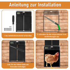 SWANEW Automatische Hühnerklappe mit Timer/Manuell/Anti-Tamper Modus, elektrische Hühnerklappe, LED Display, Intelligenter Einklemmschutz Automatisch Hühnertür, Türöffner für Hühnerstall