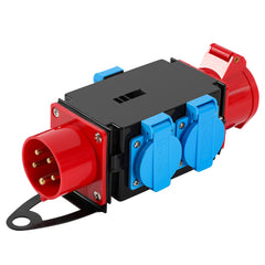SWANEW Baustromverteiler, CEE 400V/16A+3 x 230V Kraftstrom Starkstrom Verteiler, Schutzkontaktsteckdosen Industrie Stromverteiler, 5 Polig IP44, Mit Sicherheitsklappdeckeln