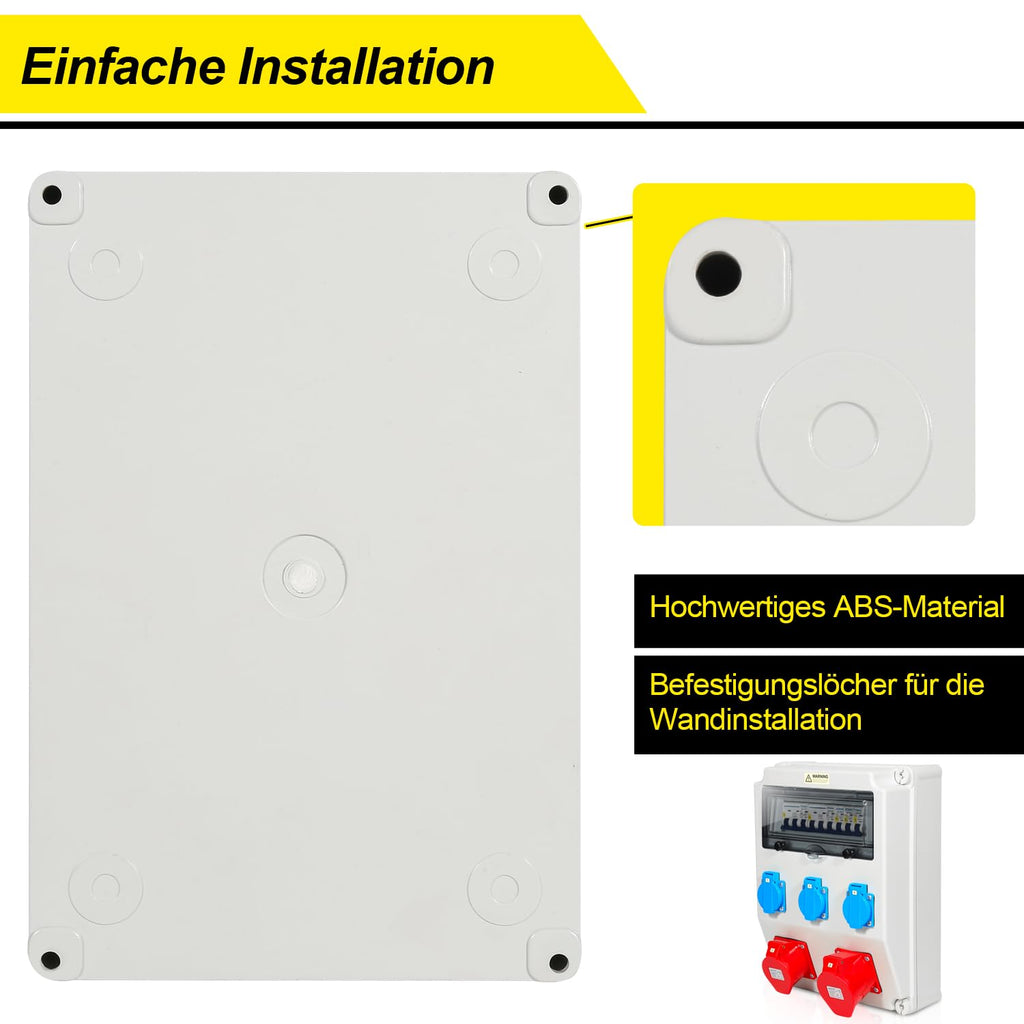 SWANEW Wandverteiler mit Leitungsschutzschalter,5 Polig Baustromverteiler mit 3xSchuko-Steckdose und CEE-Steckdose 16/32A Stromverteiler für Innen und Außen