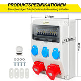 SWANEW Wandverteiler mit Leitungsschutzschalter,5 Polig Baustromverteiler mit 3xSchuko-Steckdose und CEE-Steckdose 16/32A Stromverteiler für Innen und Außen