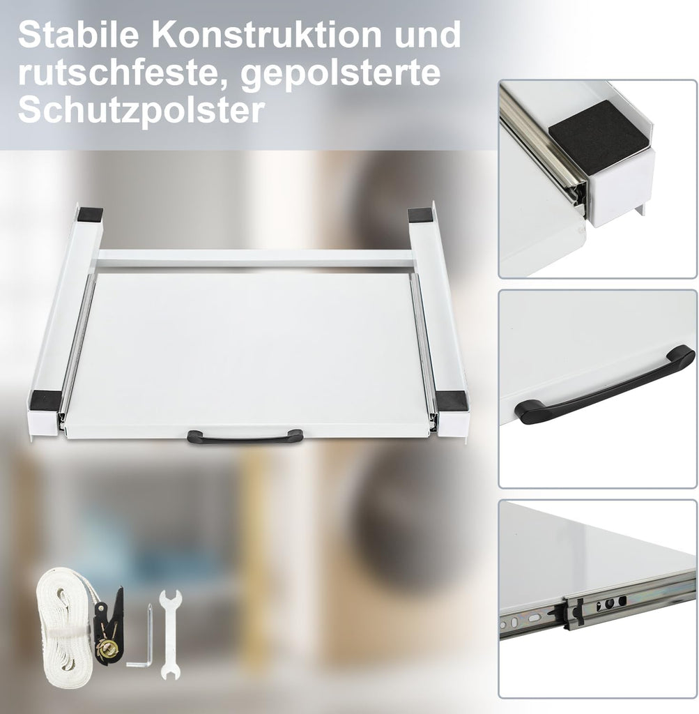 SWANEW Zwischenbaurahmen zum Verbinden von Waschmaschine und Trockner, Zwischenbausatz mit Auszug als Ablage, passend für 60x60 cm Geräte