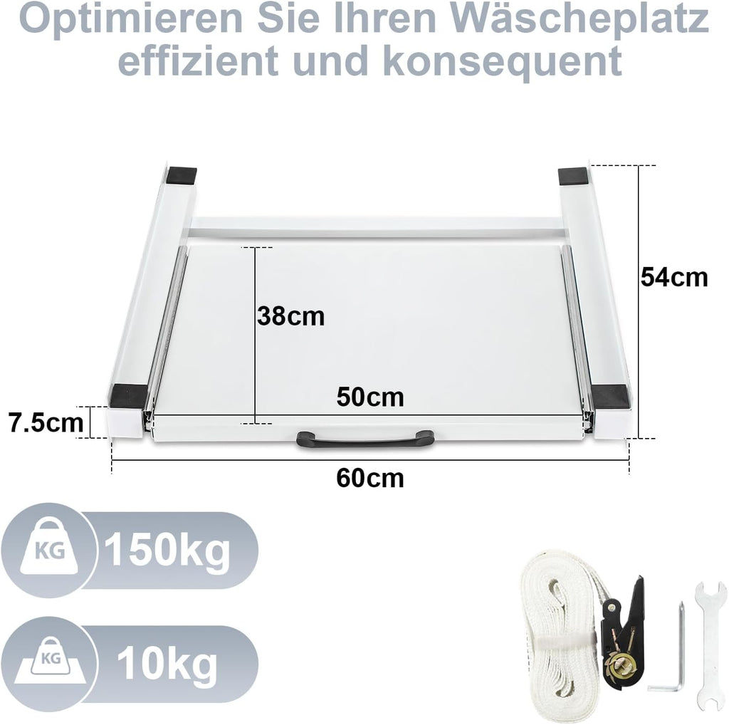 SWANEW Zwischenbaurahmen zum Verbinden von Waschmaschine und Trockner, Zwischenbausatz mit Auszug als Ablage, passend für 60x60 cm Geräte