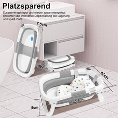 SWANEW 50L Baby Badewanne, Faltbare babywanne mit Anti Stütze, baby wanne mit Echtzeit-Temperaturmessung, Badewanneneinsatz Baby-Badewanne, für Babys 0-6 Jahre