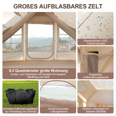 SWANEW Aufblasbares Zelt, Campingzelt, Familienzelt mit Fenster und Tür, 6.3㎡/12㎡