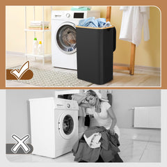 SWANEW Wäschekorb mit Deckel, Waschesammler, 2Fächer, 100L/145L/160L