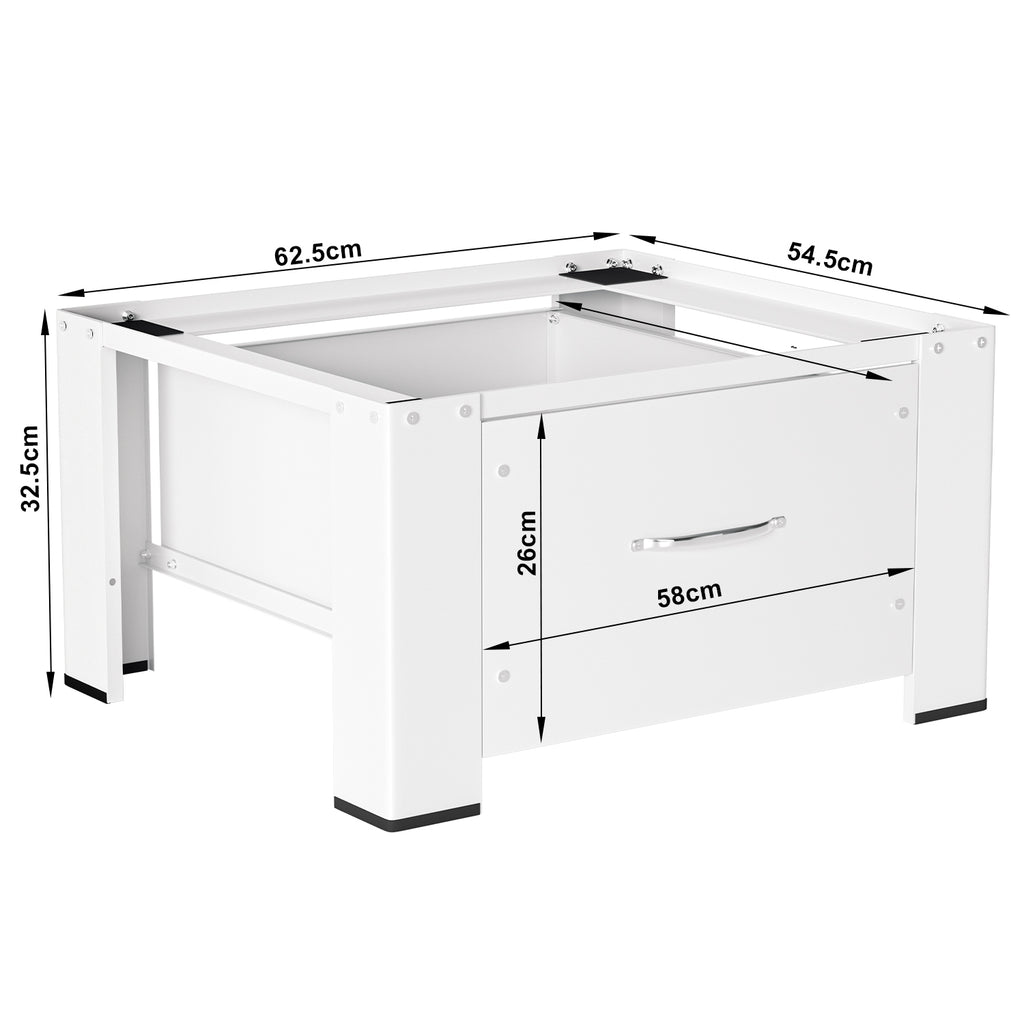 SWANEW Waschmaschinen Untergestell - Waschmaschine Sockel mit integrierter Schublade, verstellbares Podest, 62.5x54.5x32.5cm