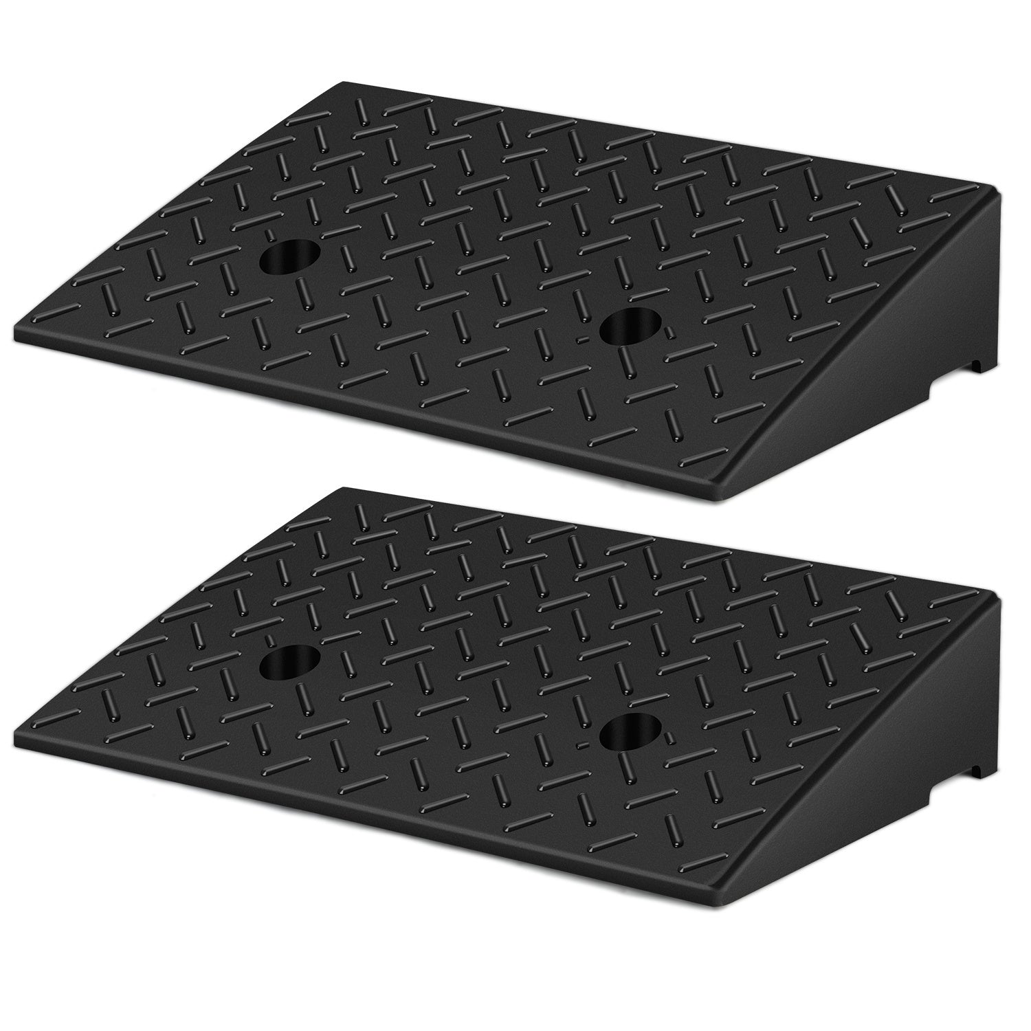 SWANEW 2 Stück Auffahrrampe Gummi, Bordsteinrampe, Rollstuhlrampe 49x30x11cm